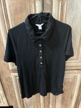 Black Polo-Style Short Sleeve Blouse